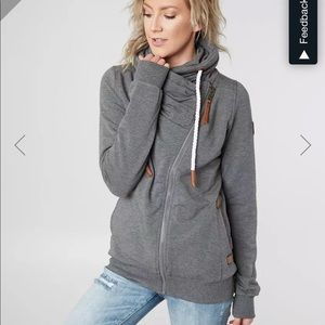 WANAKOME GREY HESTIA Pleated Cowl Neck Sweatshirt SIZE S